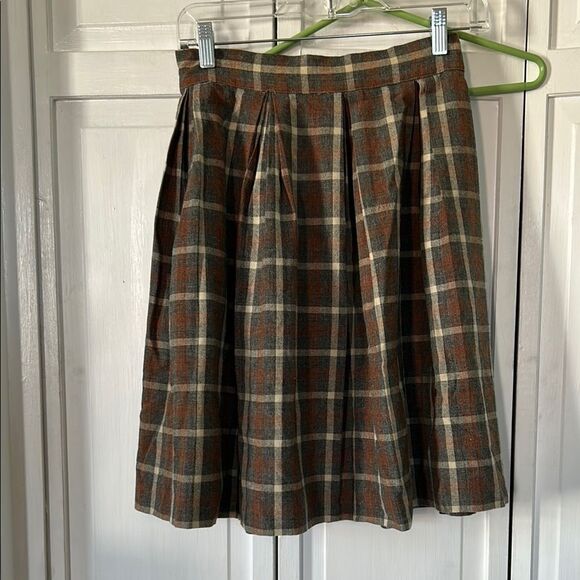 Handmade Plaid A-Line Skirt - Brown and Cream - See measurements. Size S - Picture 1 of 6